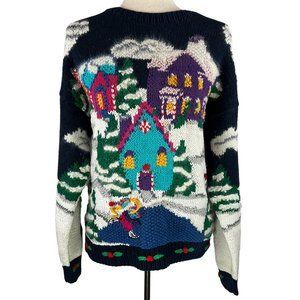 Intricate Design! HEIRLOOMS Hand Knit Ski Village Christmas Holiday Swea…